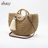 Bohemian Woven Straw Shoulder Bag Tassel Beach Crossbody Bag