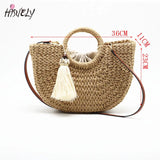 Bohemian Woven Straw Shoulder Bag Tassel Beach Crossbody Bag