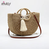 Bohemian Woven Straw Shoulder Bag Tassel Beach Crossbody Bag