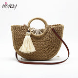 Bohemian Woven Straw Shoulder Bag Tassel Beach Crossbody Bag