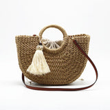 Bohemian Woven Straw Shoulder Bag Tassel Beach Crossbody Bag