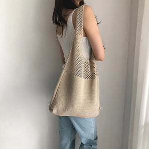 Woven Women's Shoulder Bags Knitted Braid Handbags Tote for Summer Beach Party