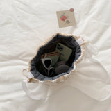 Rattan Shoulder Bag Lace Beach Straw Bucket Bag Retro Woven Bag