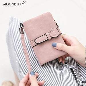 Short Nubuck Leather Wallet Drawstring Zipper Purse