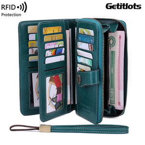 RFID Clutch Wallet for Women Zipper Large Purse Business Card Holder Bag