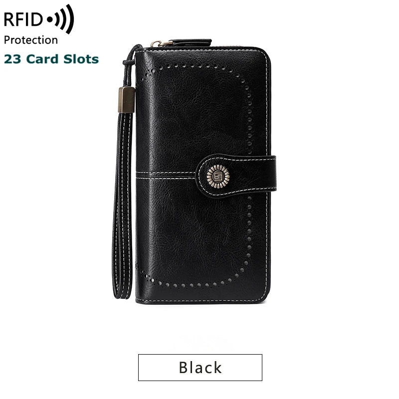 RFID Clutch Wallet for Women Zipper Large Purse Business Card Holder Bag