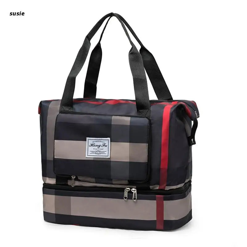 X7YA Foldable Duffle Bag Overnight Weekend Bag with Shoes Compartment