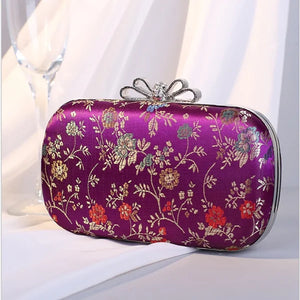 Silk Flower Evening Bag Metal Clutch Chain Shoulder Bag