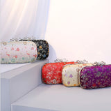 Silk Flower Evening Bag Metal Clutch Chain Shoulder Bag