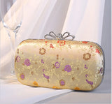 Silk Flower Evening Bag Metal Clutch Chain Shoulder Bag