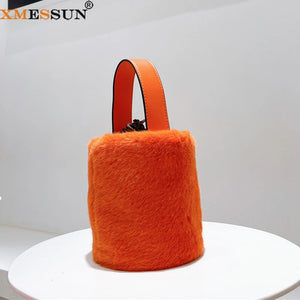 Fluffy Bucket Bag for Women High Ladies Casual Shoulder Crossbody Bag
