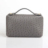 Embossed Ostrich Pattern Cow Leather Clutch Handbag