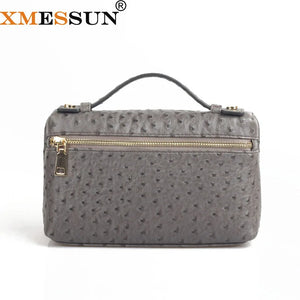 Embossed Ostrich Pattern Cow Leather Clutch Handbag
