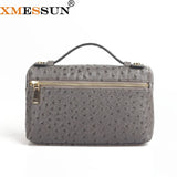 Embossed Ostrich Pattern Cow Leather Clutch Handbag