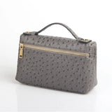 Embossed Ostrich Pattern Cow Leather Clutch Handbag