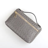 Embossed Ostrich Pattern Cow Leather Clutch Handbag