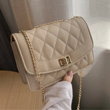 XSLING Embroidered Thread Shoulder Bags Rhombic Soft PU Leather Crossbody Bag