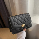 XSLING Embroidered Thread Shoulder Bags Rhombic Soft PU Leather Crossbody Bag