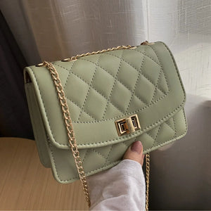 XSLING Embroidered Thread Shoulder Bags Rhombic Soft PU Leather Crossbody Bag