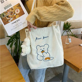 XSLING Embroidery Bear Shoulder Bag Japanese Corduroy Cross Body