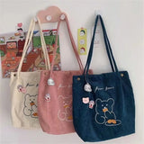 XSLING Embroidery Bear Shoulder Bag Japanese Corduroy Cross Body