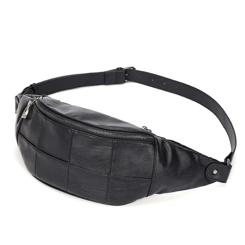 Xiao.p Men's Waterproof Waist Bag High PU Leather Chest Banana Bag