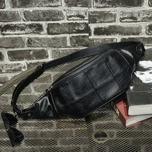 Xiao.p Men's Waterproof Waist Bag High PU Leather Chest Banana Bag