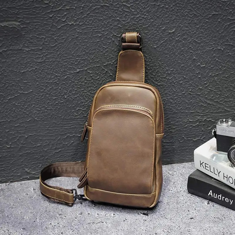Xiao.p Crazy Horse Leather Crossbody Bag Chest Messenger Shoulder Travel