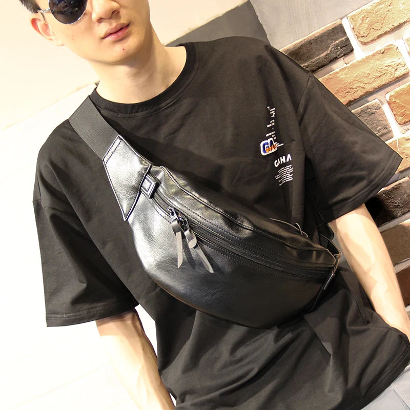 Xiao.p Men's Vintage Pu Leather Waist Bag with Belt Pack