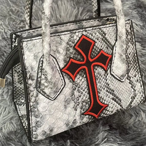 Xiuya Gothic Snake Pattern Chain Shoulder Bag Y2k Vintage PU Leather Handbag