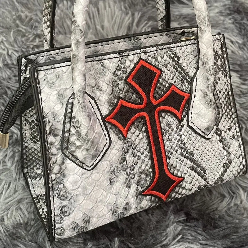 Xiuya Gothic Snake Pattern Chain Shoulder Bag Y2k Vintage PU Leather Handbag