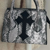 Xiuya Gothic Snake Pattern Chain Shoulder Bag Y2k Vintage PU Leather Handbag