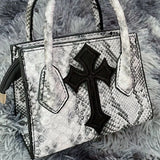 Xiuya Gothic Snake Pattern Chain Shoulder Bag Y2k Vintage PU Leather Handbag