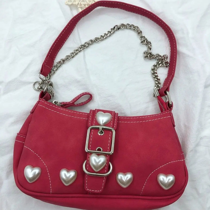 Xiuya Harajuku Vintage Shoulder Bag Red Heart Japanese Goth Lolita Handbag