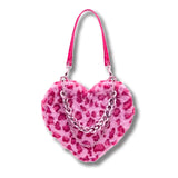 Xiuya Gothic Lolita Shoulder Bag Pink Leopard Rabbit Fur Chain Handbags