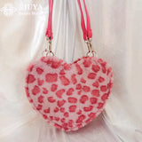 Xiuya Gothic Lolita Shoulder Bag Pink Leopard Rabbit Fur Chain Handbags