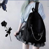 Harajuku Punk Canvas Women Backpack Preppy Style Hollow Out Chains Bag