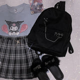 Harajuku Punk Canvas Women Backpack Preppy Style Hollow Out Chains Bag