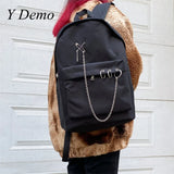 Harajuku Punk Canvas Women Backpack Preppy Style Hollow Out Chains Bag
