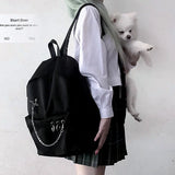 Harajuku Punk Canvas Women Backpack Preppy Style Hollow Out Chains Bag