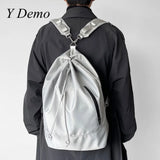 Preppy Style Drawstring Backpack Solid Color Schoolbag