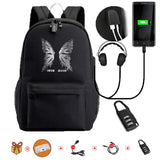 Y2K Backpack Girls Boys Butterfly Print Book Bag Large Capacity USB