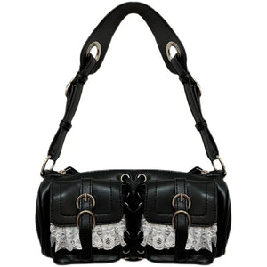 Y2K Heart Metal Chain Rivets Gothic Punk Motobike Witch Lace Bag