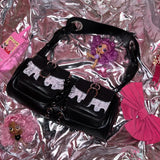 Y2K Heart Metal Chain Rivets Gothic Punk Motobike Witch Lace Bag