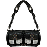 Y2K Heart Metal Chain Rivets Gothic Punk Motobike Witch Lace Bag