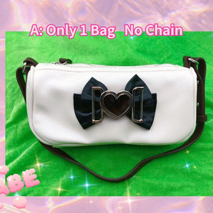 Y2K Sweet Heart Shoulder Bag Retro Bowknot Chain Clutch Purse Handbags