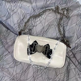 Y2K Sweet Heart Shoulder Bag Retro Bowknot Chain Clutch Purse Handbags