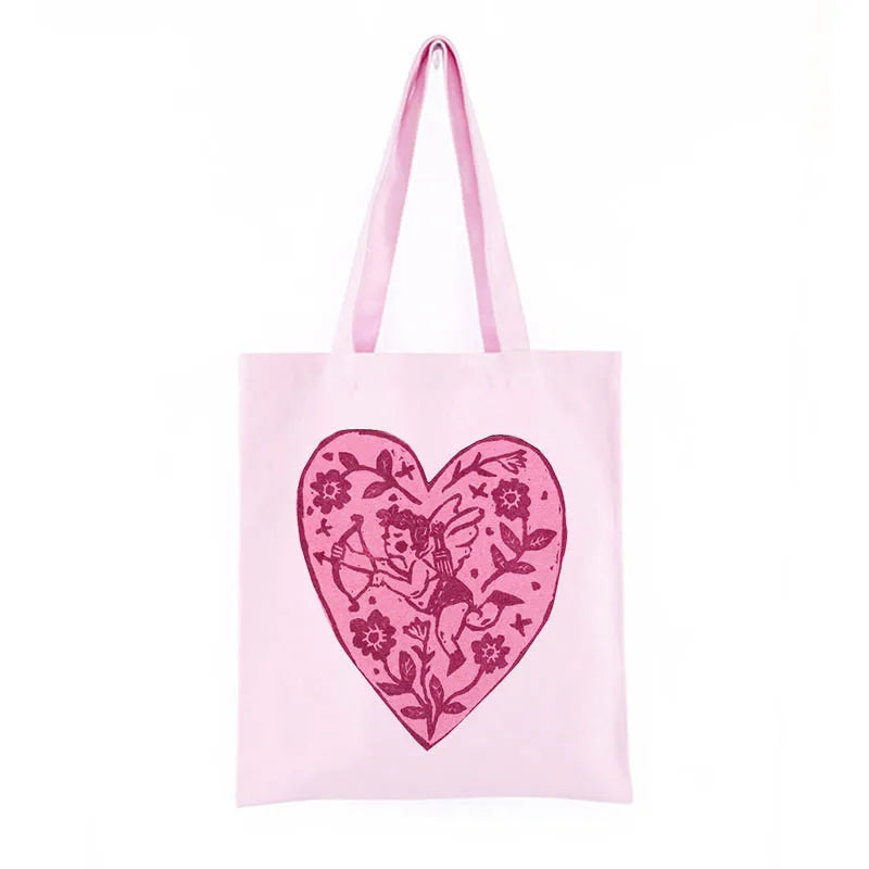 Y2K Angel Print Canvas Bag Large Capacity Shoulder Handbag