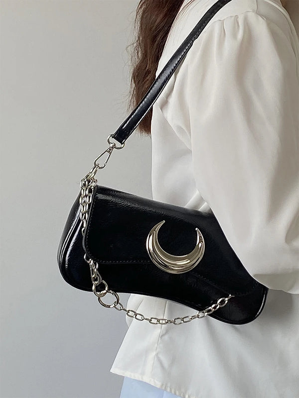 Y2k Girls Shoulder Bags Moon Lock Women's Chain Underarm Bag Purse Handbags