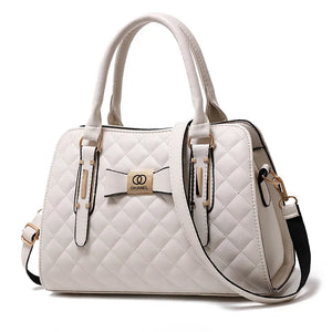 Diamond Lattice Leather Tote Bag with Bow-Knot